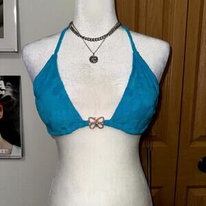 Fashion Nova Joan Triangle Bikini Top Women's Medium Royal Blue Butterfly Charm